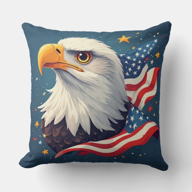 Patriotic Cartoon Eagle with American Flag Cushion (Front)