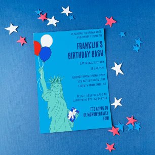 Patriotic Cartoon Statue of Liberty Birthday Party Invitation