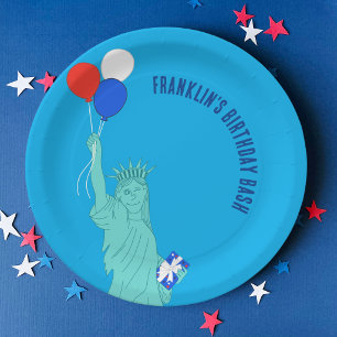 Patriotic Cartoon Statue of Liberty Birthday Party Paper Plate
