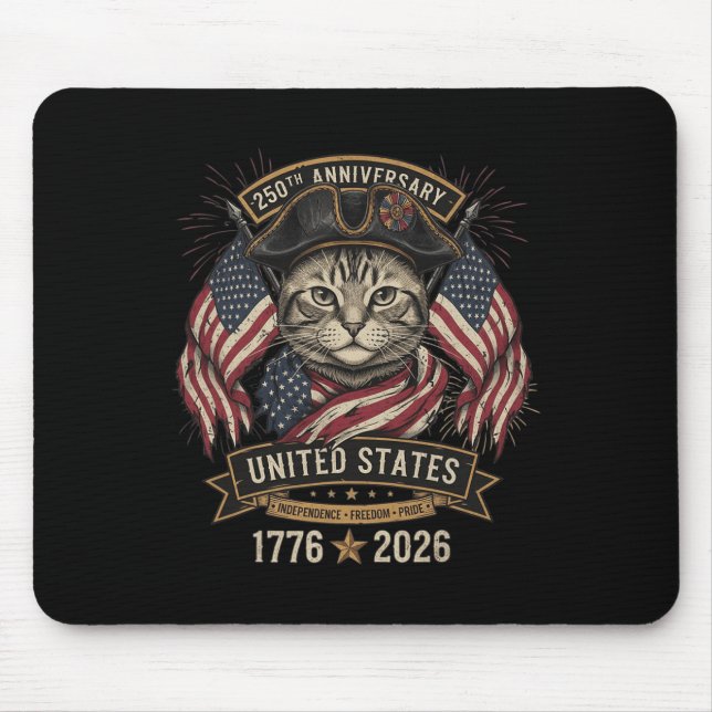 Patriotic Cat 250th 4th Of July  Mouse Pad (Front)