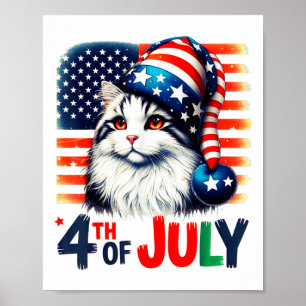 Patriotic Cat 4th Of July American Flag Funny Usa  Poster