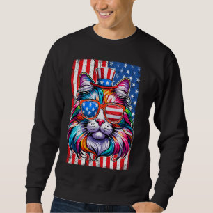 PATRIOTIC CAT AMERICAN FLAG FUNNY 4TH OF JULY SWEATSHIRT