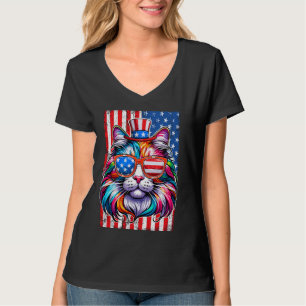 PATRIOTIC CAT AMERICAN FLAG FUNNY 4TH OF JULY T-Shirt