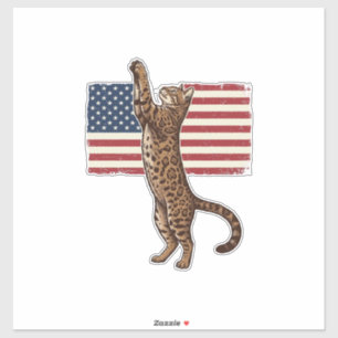 Patriotic Cat American Flag Vintage Vector Design_
