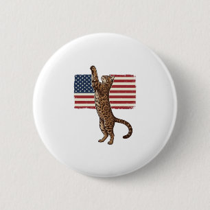Patriotic Cat American Flag Vintage Vector Design_ 6 Cm Round Badge