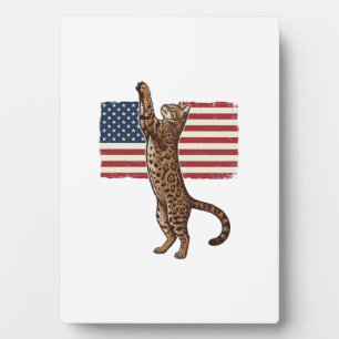 Patriotic Cat American Flag Vintage Vector Design_ Plaque