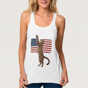 Patriotic Cat American Flag Vintage Vector Design_ Singlet