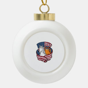 Patriotic Cat and Unicorn Vintage Vector Design_1 Ceramic Ball Christmas Ornament