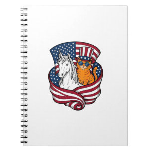 Patriotic Cat and Unicorn Vintage Vector Design_1 Notebook