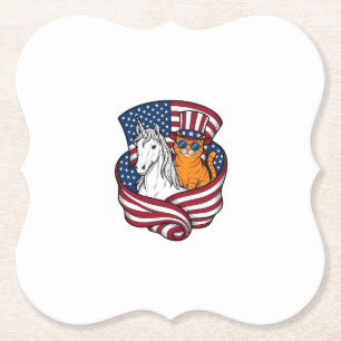 Patriotic Cat and Unicorn Vintage Vector Design_1 Paper Coaster