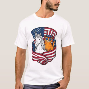 Patriotic Cat and Unicorn Vintage Vector Design_1 T-Shirt