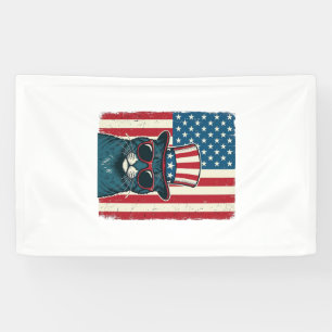Patriotic Cat Flag Vintage Engraving Shirt Design_ Banner