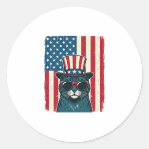 Patriotic Cat Flag Vintage Engraving Shirt Design_ Classic Round Sticker