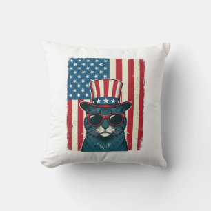 Patriotic Cat Flag Vintage Engraving Shirt Design_ Cushion