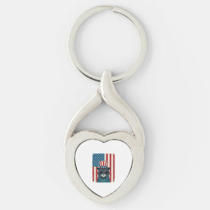 Patriotic Cat Flag Vintage Engraving Shirt Design_ Key Ring