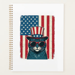 Patriotic Cat Flag Vintage Engraving Shirt Design_ Planner