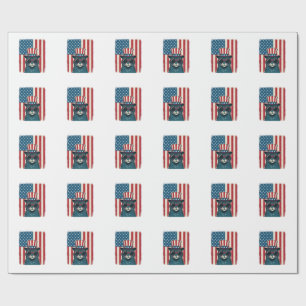 Patriotic Cat Flag Vintage Engraving Shirt Design_ Wrapping Paper
