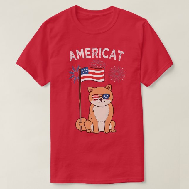 Patriotic Cat  Happy 4th of July Fireworks America T-Shirt (Design Front)