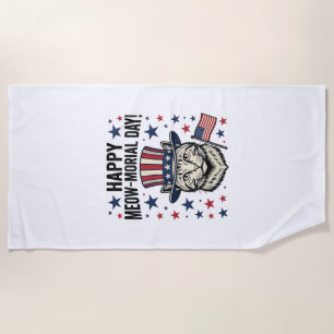Patriotic Cat Meow-Morial Day Vintage Vector Desig Beach Towel