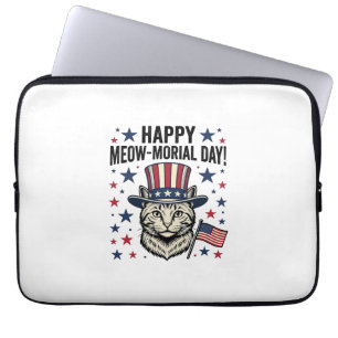 Patriotic Cat Meow-Morial Day Vintage Vector Desig Laptop Sleeve