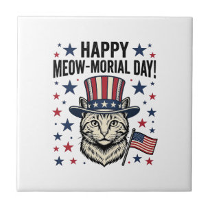 Patriotic Cat Meow-Morial Day Vintage Vector Desig Tile