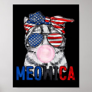Patriotic Cat Meowica Bubblegum 4th Of July Funny Poster