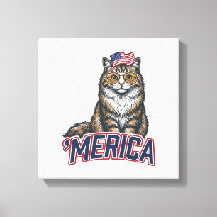 Patriotic Cat Merica Vintage Engraving Shirt Desig Canvas Print