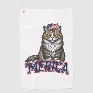 Patriotic Cat Merica Vintage Engraving Shirt Desig Golf Towel