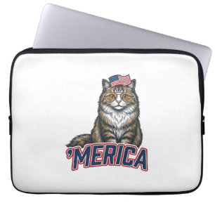 Patriotic Cat Merica Vintage Engraving Shirt Desig Laptop Sleeve