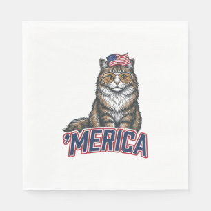 Patriotic Cat Merica Vintage Engraving Shirt Desig Napkin
