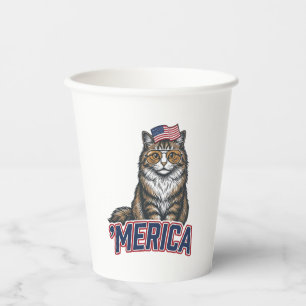 Patriotic Cat Merica Vintage Engraving Shirt Desig Paper Cups