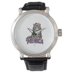 Patriotic Cat Merica Vintage Engraving Shirt Desig Watch