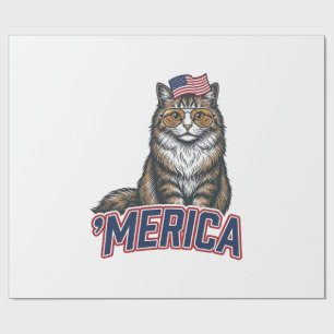 Patriotic Cat Merica Vintage Engraving Shirt Desig Wrapping Paper