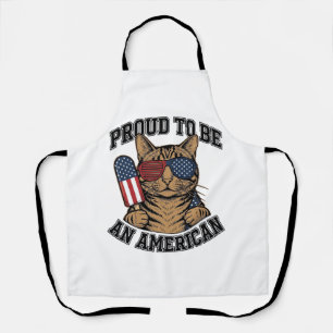 Patriotic Cat Proud to Be American Vintage Vector  Apron