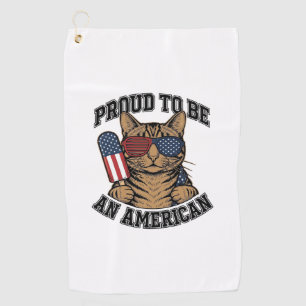 Patriotic Cat Proud to Be American Vintage Vector Golf Towel