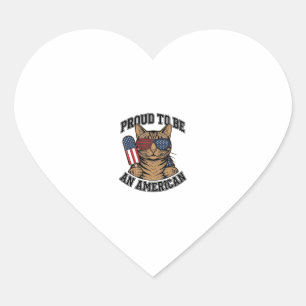 Patriotic Cat Proud to Be American Vintage Vector Heart Sticker