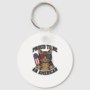 Patriotic Cat Proud to Be American Vintage Vector  Key Ring