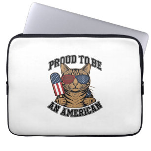 Patriotic Cat Proud to Be American Vintage Vector  Laptop Sleeve