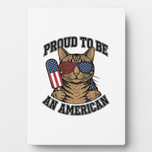 Patriotic Cat Proud to Be American Vintage Vector  Plaque