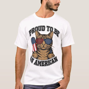 Patriotic Cat Proud to Be American Vintage Vector  T-Shirt