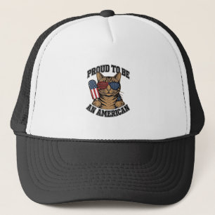 Patriotic Cat Proud to Be American Vintage Vector  Trucker Hat