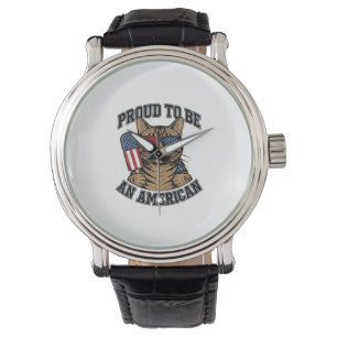 Patriotic Cat Proud to Be American Vintage Vector  Watch