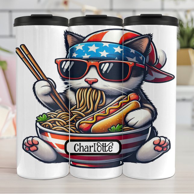 Patriotic Cat: Ramen, Hot Dog Feast Thermal Tumbler (Creator Uploaded)