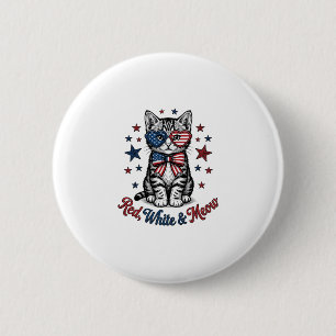 Patriotic Cat Red White and Meow Vintage Design_1 6 Cm Round Badge