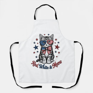 Patriotic Cat Red White and Meow Vintage Design_1 Apron