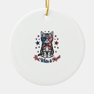 Patriotic Cat Red White and Meow Vintage Design_1 Ceramic Tree Decoration