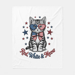 Patriotic Cat Red White and Meow Vintage Design_1 Fleece Blanket