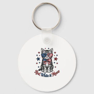 Patriotic Cat Red White and Meow Vintage Design_1 Key Ring