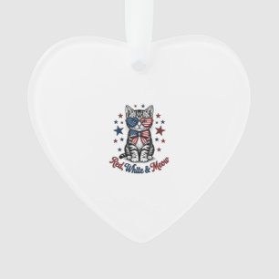 Patriotic Cat Red White and Meow Vintage Design_1 Ornament