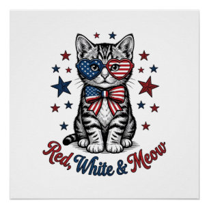 Patriotic Cat Red White and Meow Vintage Design_1 Poster